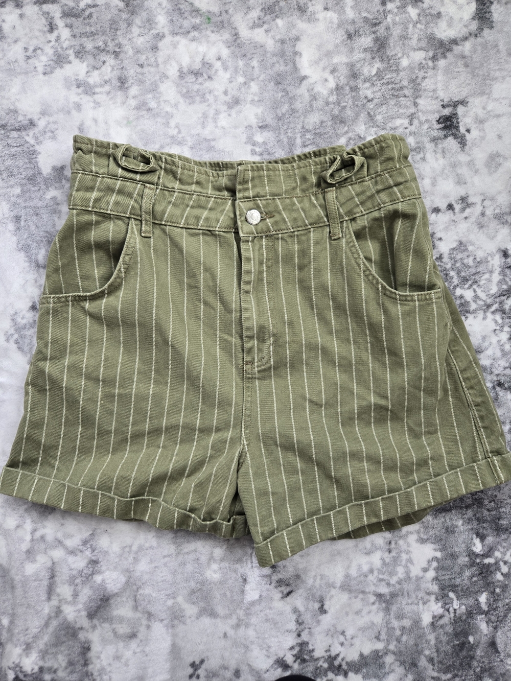 Topshop Olive Green Pinstripe High-Waist Shorts